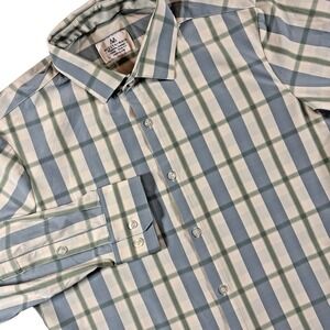 Mizzen + Main Trim Fit Performance Button Up Shirt Men's L Blue Cream Plaid
